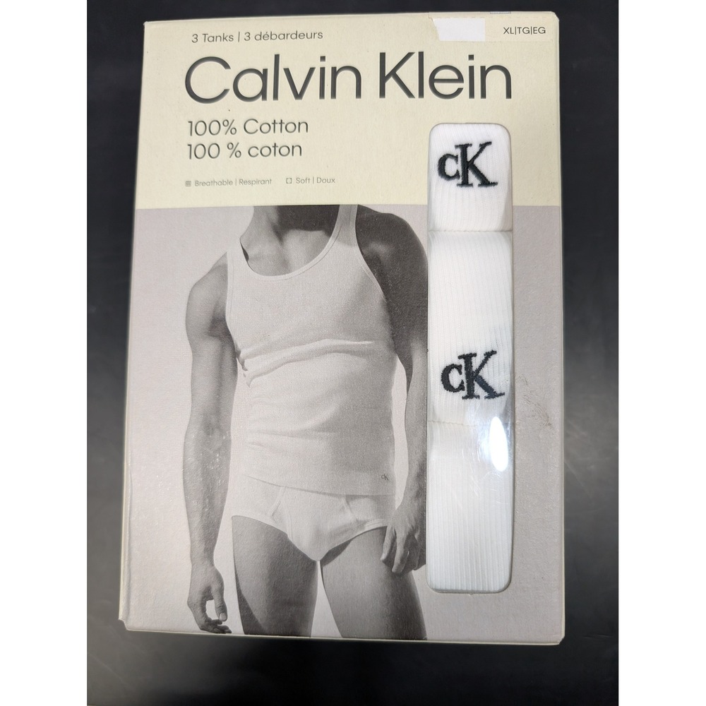 Calvin Klein Mens 3 Pack 100% Cotton Tank Tops White XL NB4036110